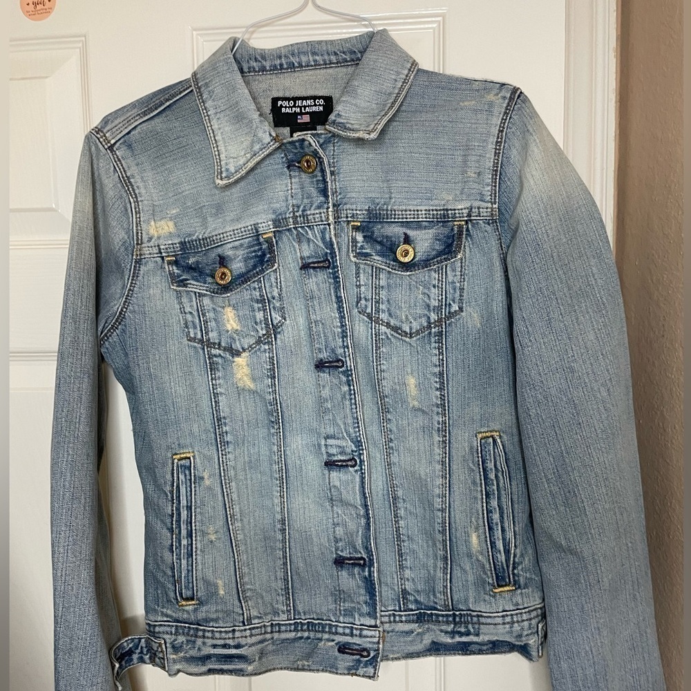 Ralph Lauren Polo Jeans Co. Women’s distressed Denim Jacket Size Large‌‌‌‌‍‍‍‍‍‍